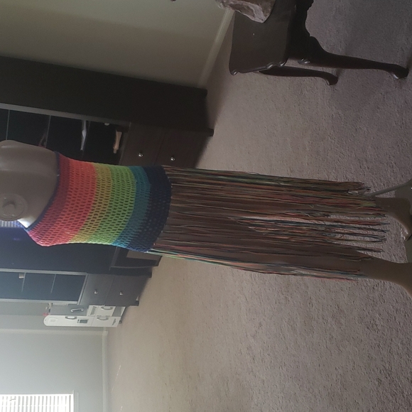 Neon rainbow crochet tube top long tassels top/ tunic swim cover up pride - Picture 6 of 9